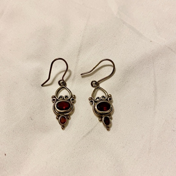 Sterling Silver Red Garnet Faceted Dangle Earrings James Avery Look Alikes - Picture 1 of 1